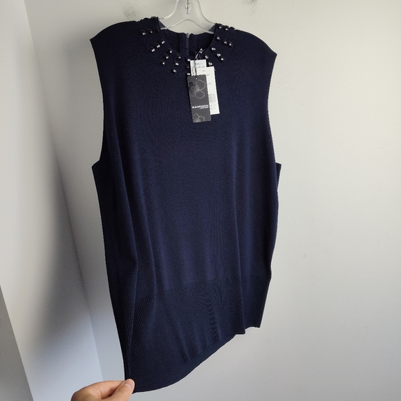 New Samoon by Gerry Weber Sleeveless Sweater 22 beaded knit top new navy blue - Picture 8 of 14